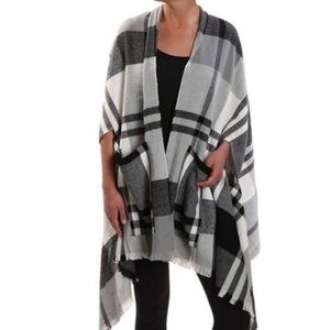 Plaid Open-Front Poncho